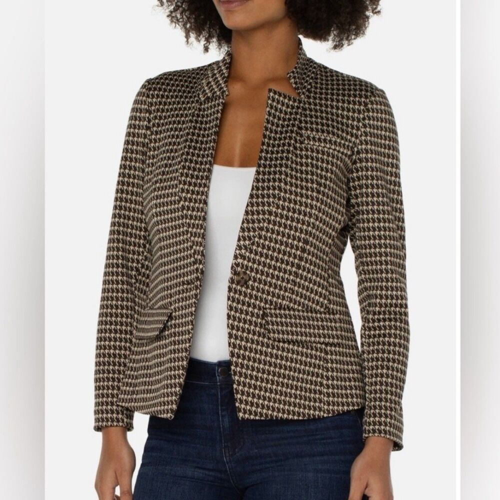 Liverpool Los Angeles Houndstooth Knit Blazer Jacket Women L Tan Brown Career